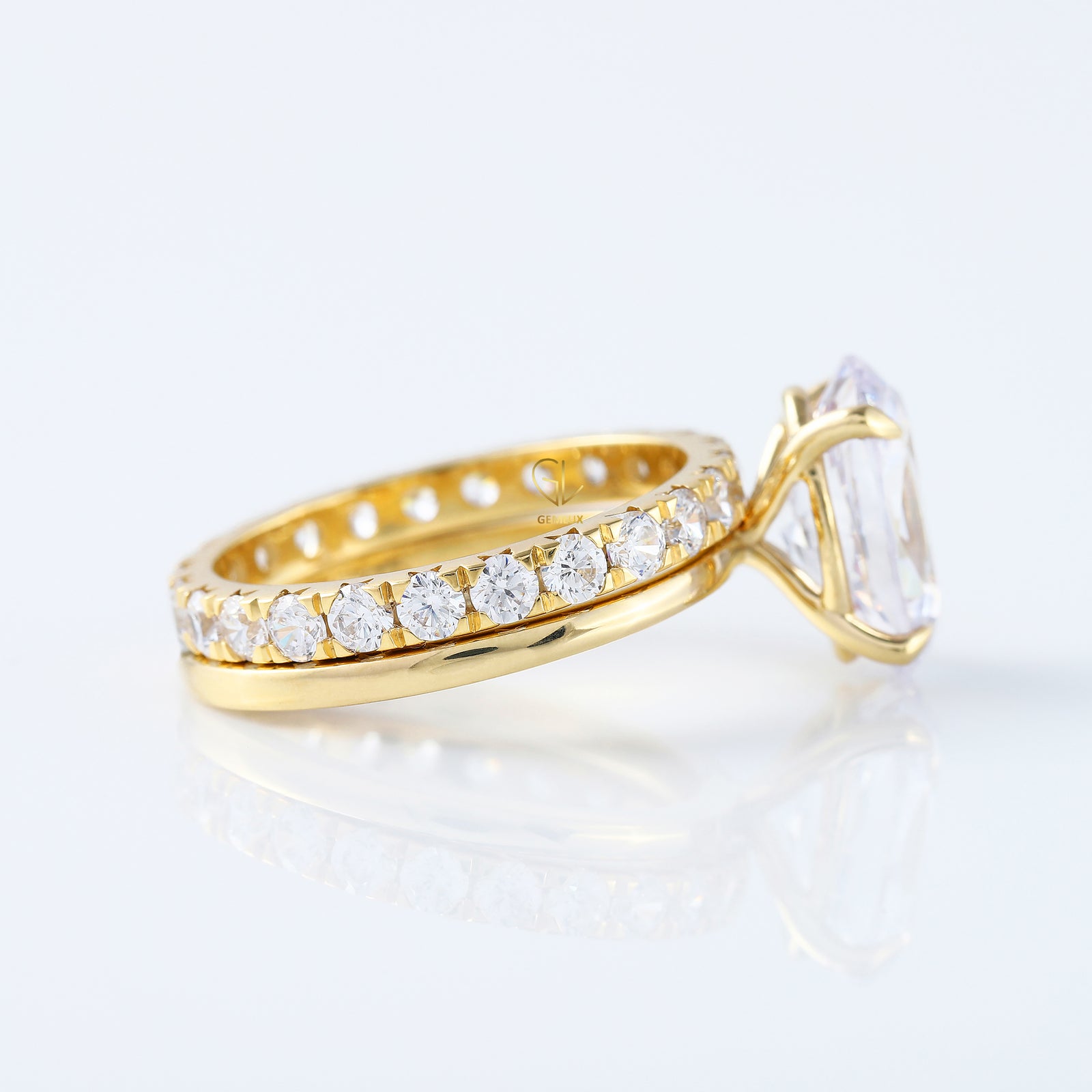 Oval Cut Lab Grown Diamond Solitaire Ring With Matching Eternity Ring Set