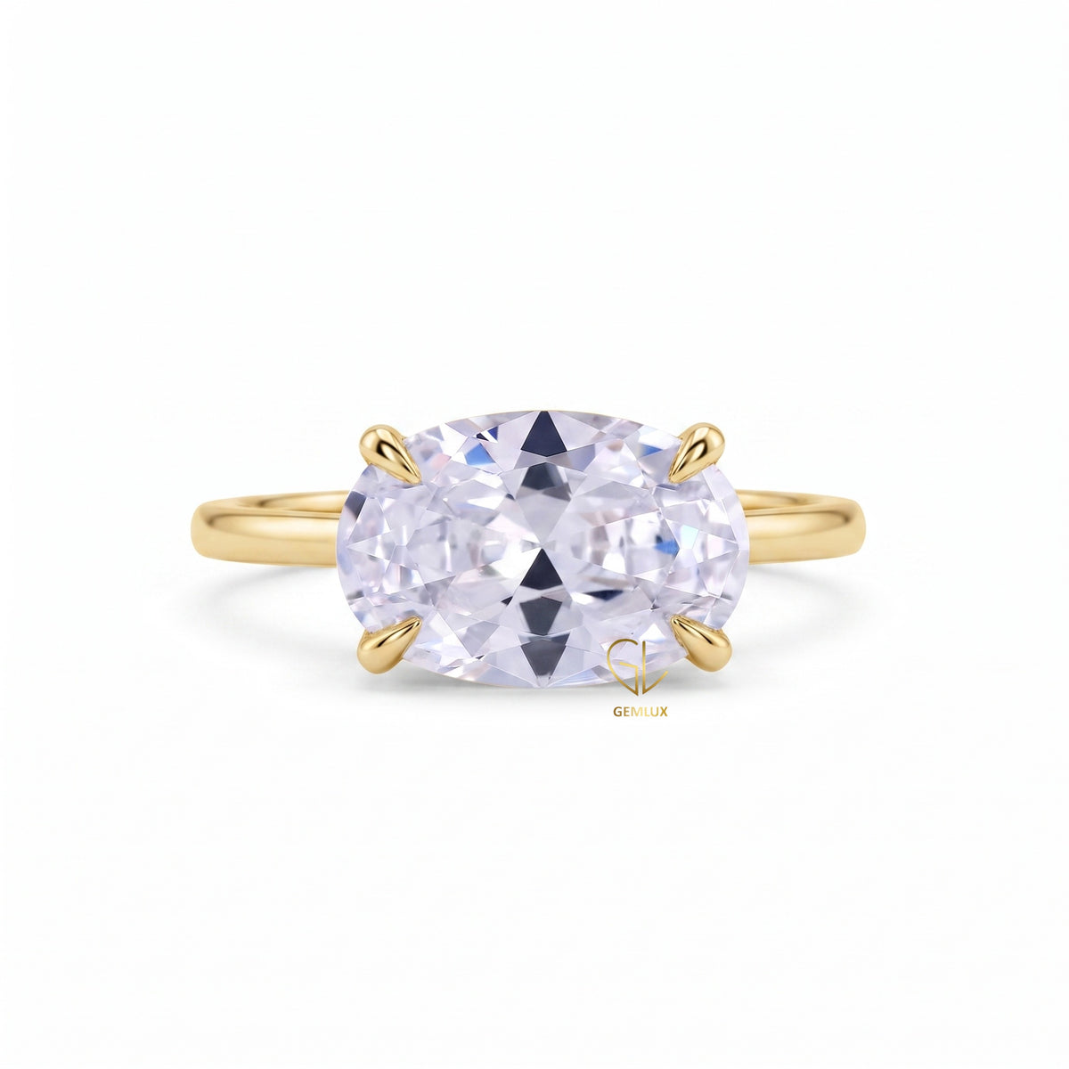 Oval Cut Moissanite Diamond East To West Solitaire Ring