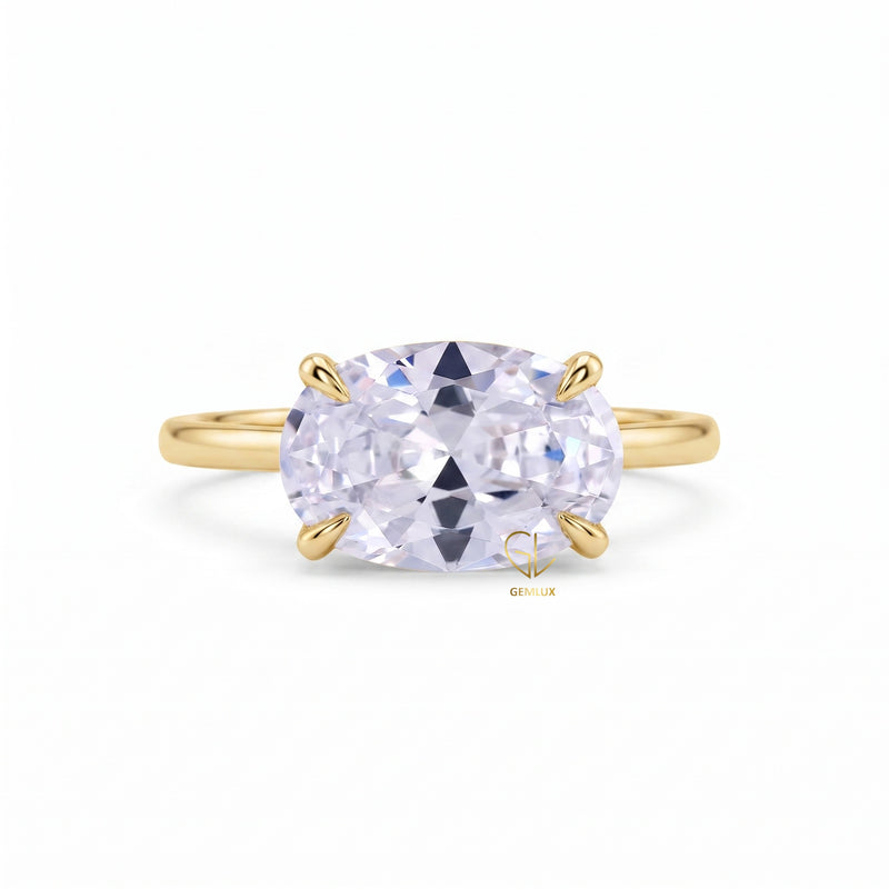 Oval Cut Moissanite Diamond East To West Solitaire Ring