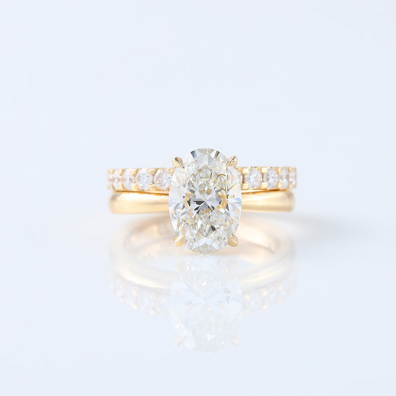 Oval Cut Moissanite Solitaire Ring With Matching Eternity Ring Set