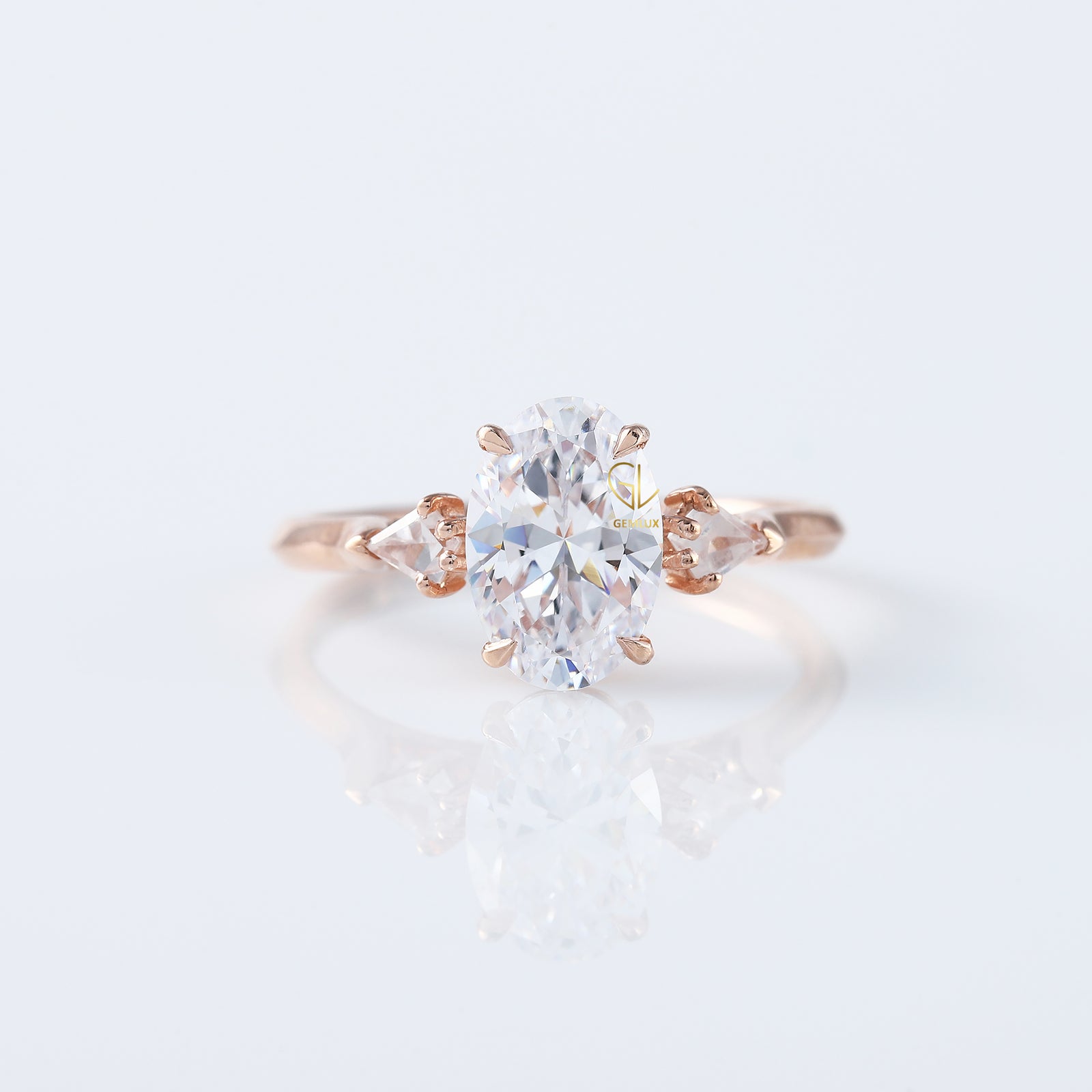 Oval Cut Moissanite Three Stone Engagement Ring