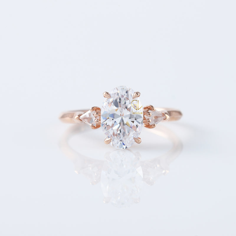 Oval Cut Moissanite Three Stone Engagement Ring