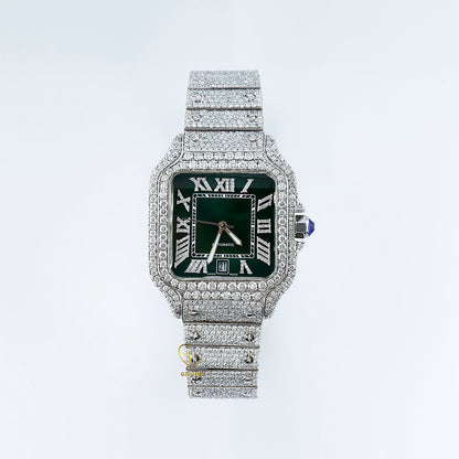 Pass Diamond Tester Green Roman Dial Iced Out Moissanite Hip Hop Watch