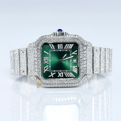 Pass Diamond Tester Green Roman Dial Iced Out Moissanite Hip Hop Watch