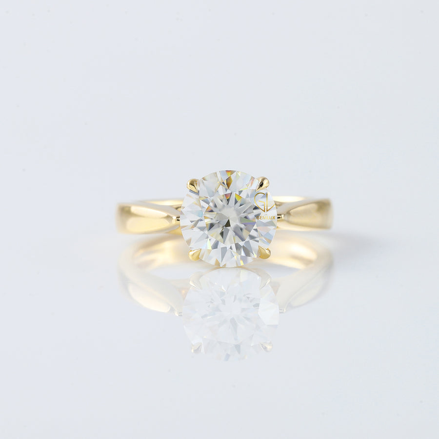 Pinch Style Round Moissanite Solitaire Engagement Ring