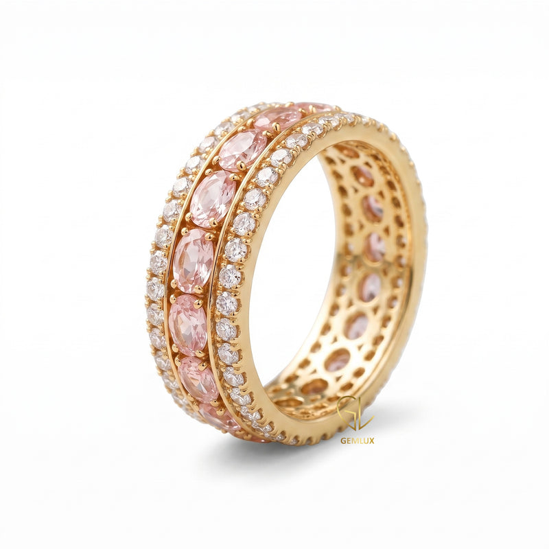 Pink Oval Cut Lab Grown Diamond Three Row Wedding Band