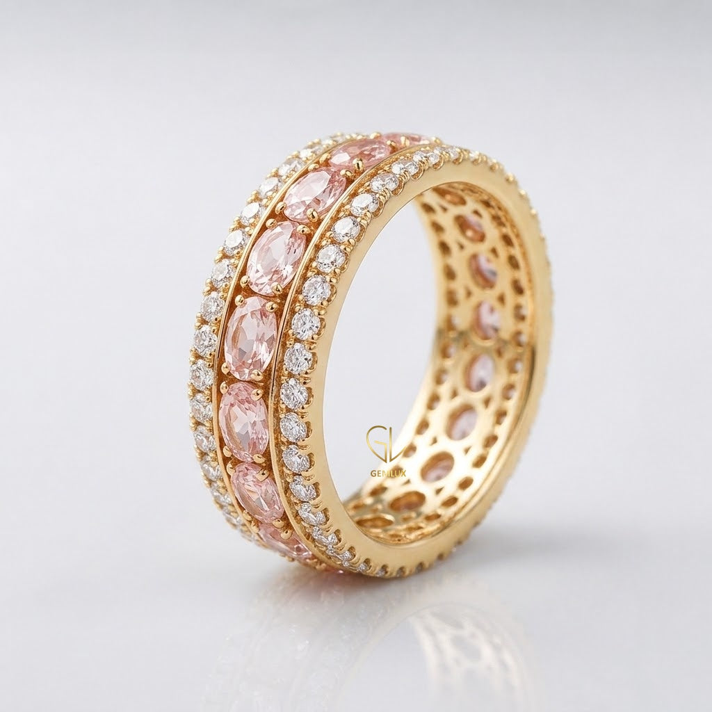Three-Row Pink Diamond Wedding Band | Gemlux Jewels 