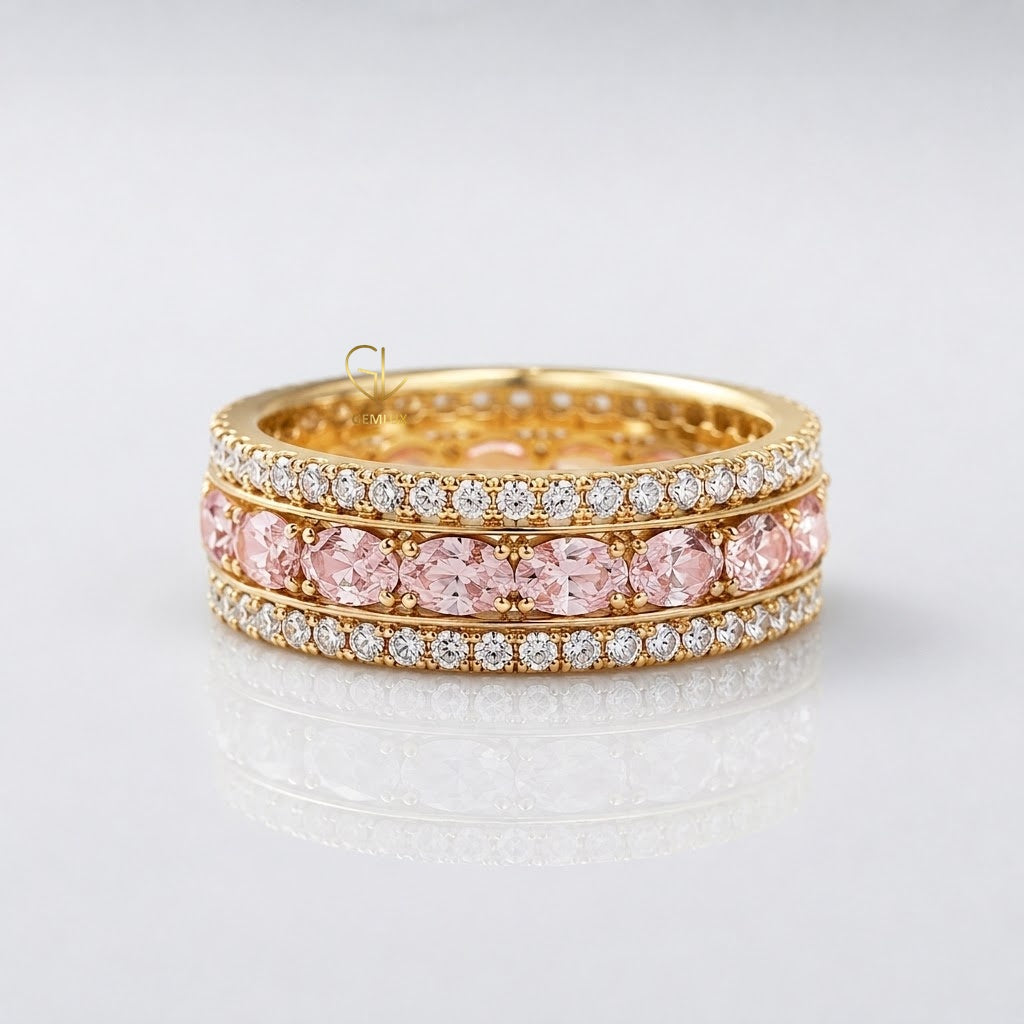 Three-Row Pink Diamond Wedding Band | Gemlux Jewels 