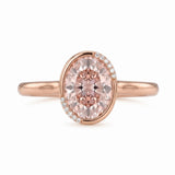 Fancy pink oval lab-grown diamond partial-bezel engagement ring with pavé accents