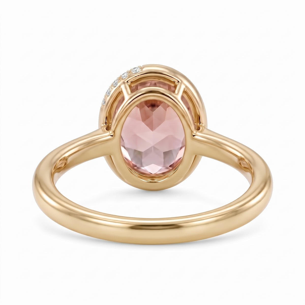 Fancy pink oval lab-grown diamond partial-bezel engagement ring with pavé accents