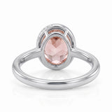Fancy pink oval lab-grown diamond partial-bezel engagement ring with pavé accents