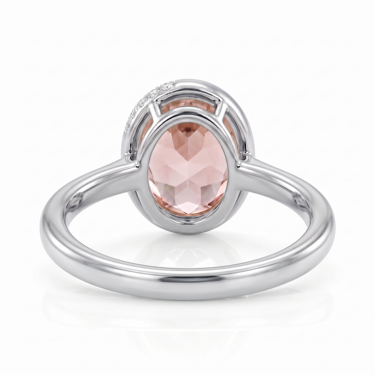 Fancy pink oval lab-grown diamond partial-bezel engagement ring with pavé accents