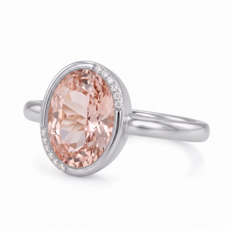 Pink Oval Solitaire Lab Grown Diamond Ring