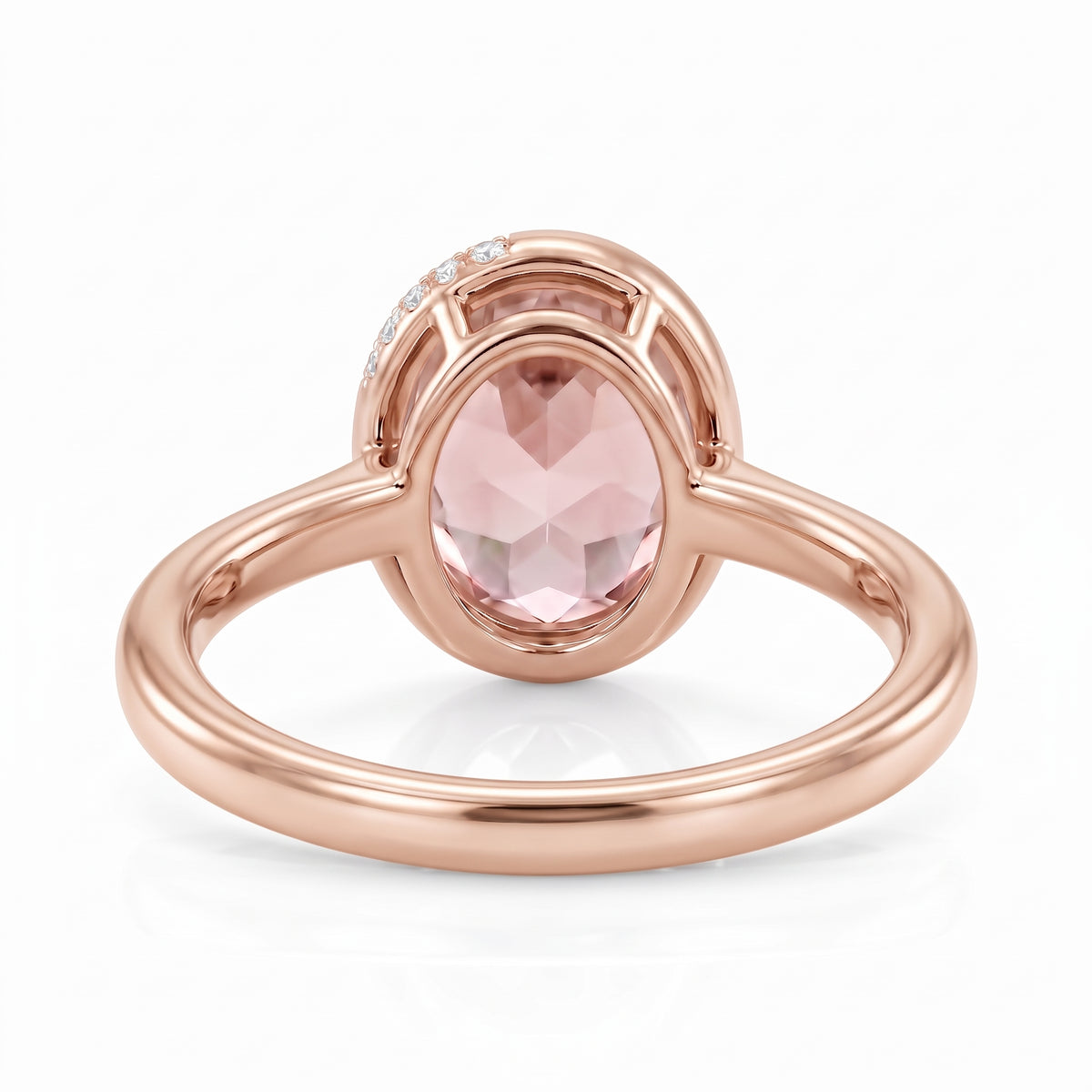 Fancy pink oval lab-grown diamond partial-bezel engagement ring with pavé accents