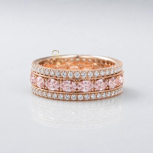 Three-Row Pink Diamond Wedding Band | Gemlux Jewels 