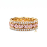 Pink Oval Cut Lab Grown Diamond Three Row Wedding Band