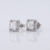 Princess Cut Halo Stud Earrings - White Gold