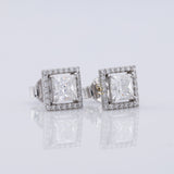 Princess Cut Halo Stud Earrings - White Gold