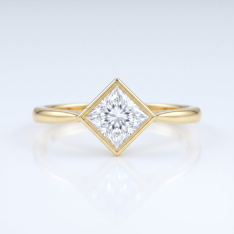 Princess Cut Lab-Grown Diamond Bezel Ring in Yellow Gold