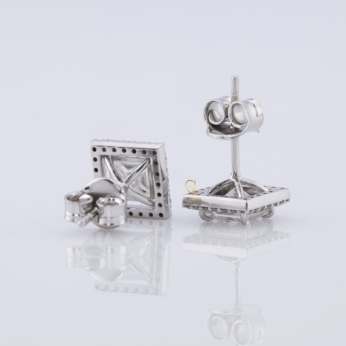 Princess Cut Lab Grown Diamond Halo Stud Earrings