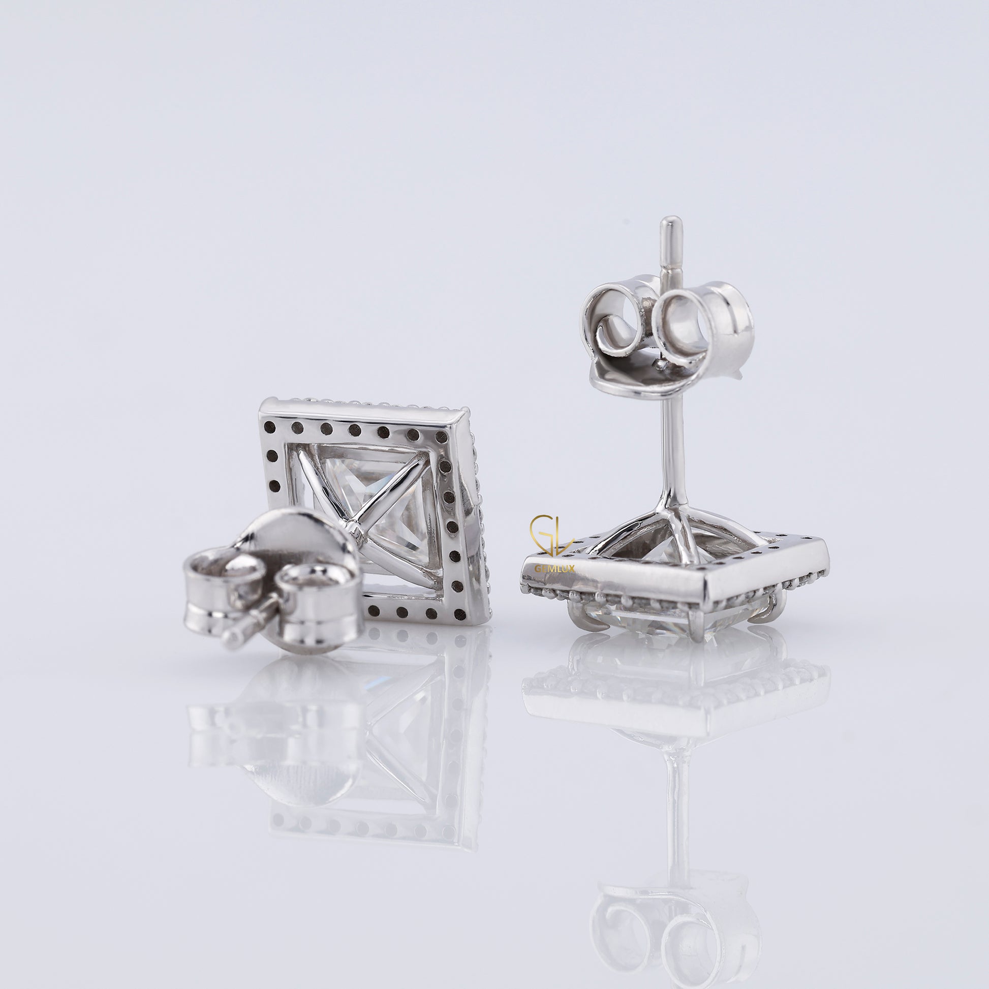 Princess Cut Lab Grown Diamond Halo Stud Earrings
