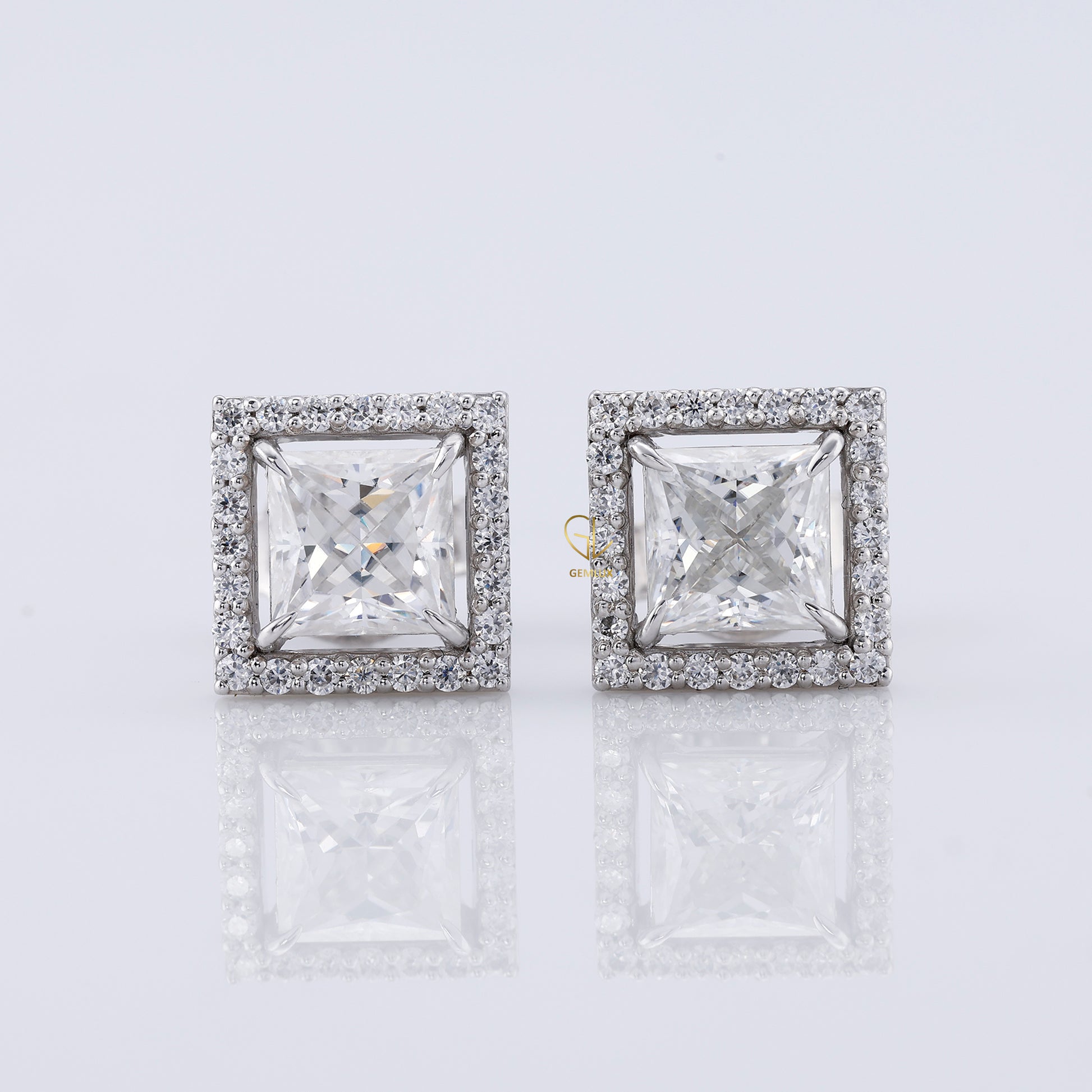 Princess Cut Lab Grown Diamond Halo Stud Earrings
