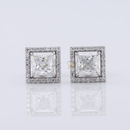 Princess Cut Lab Grown Diamond Halo Stud Earrings