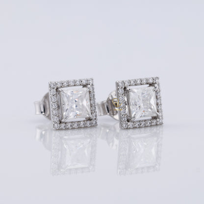 Princess Cut Lab Grown Diamond Halo Stud Earrings