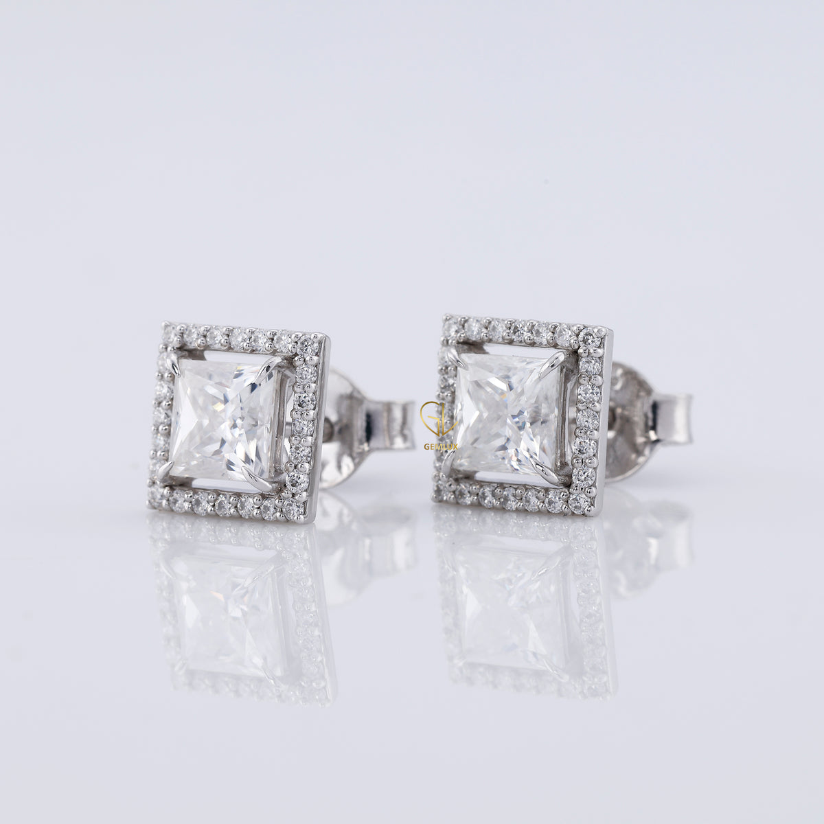 Princess Cut Lab Grown Diamond Halo Stud Earrings