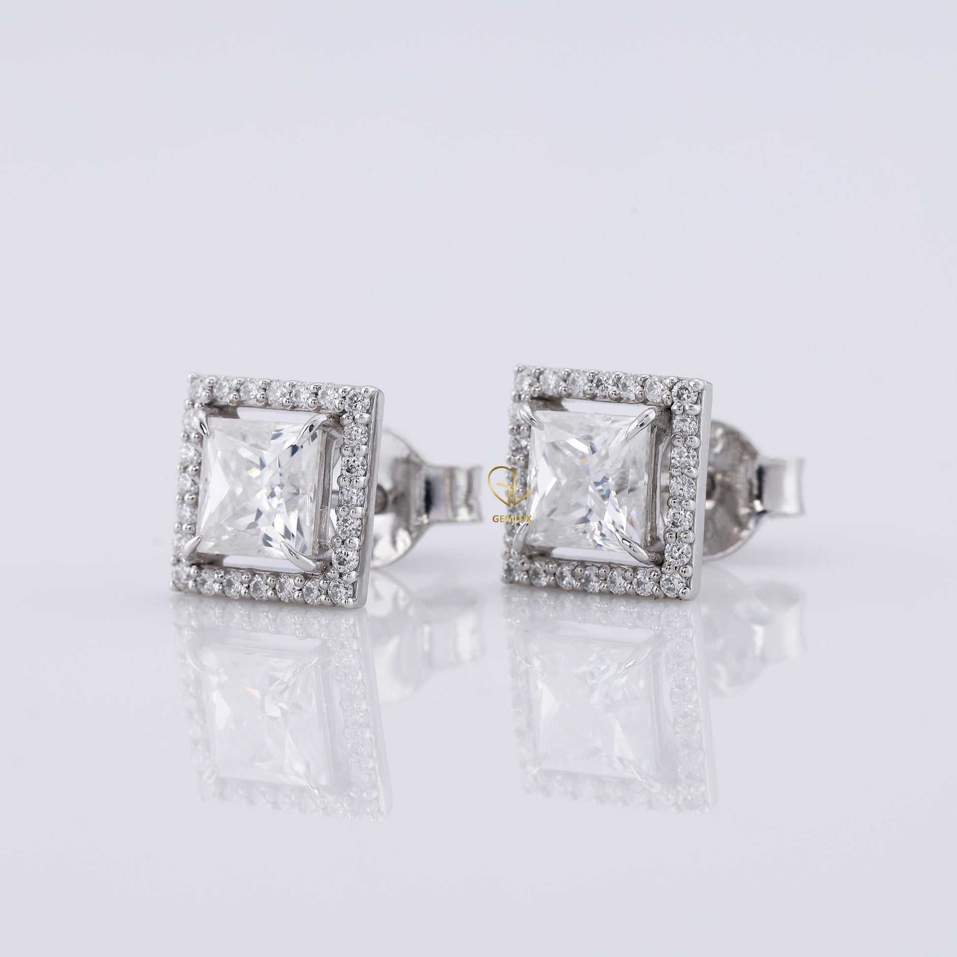 Princess Cut Lab Grown Diamond Halo Stud Earrings