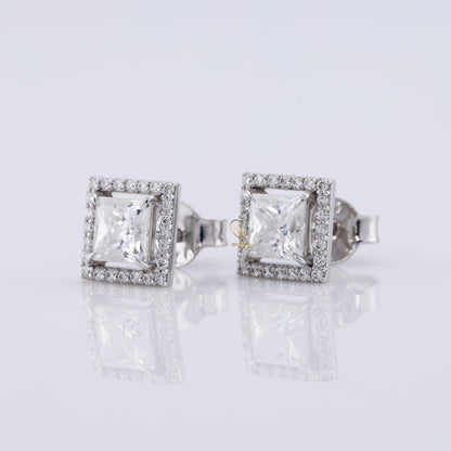 Princess Cut Lab Grown Diamond Halo Stud Earrings