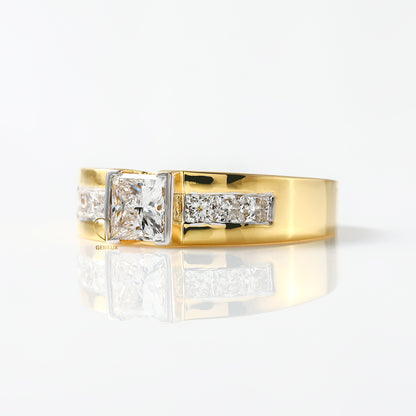 Princess Cut Moissanite Diamond Yellow Gold Ring