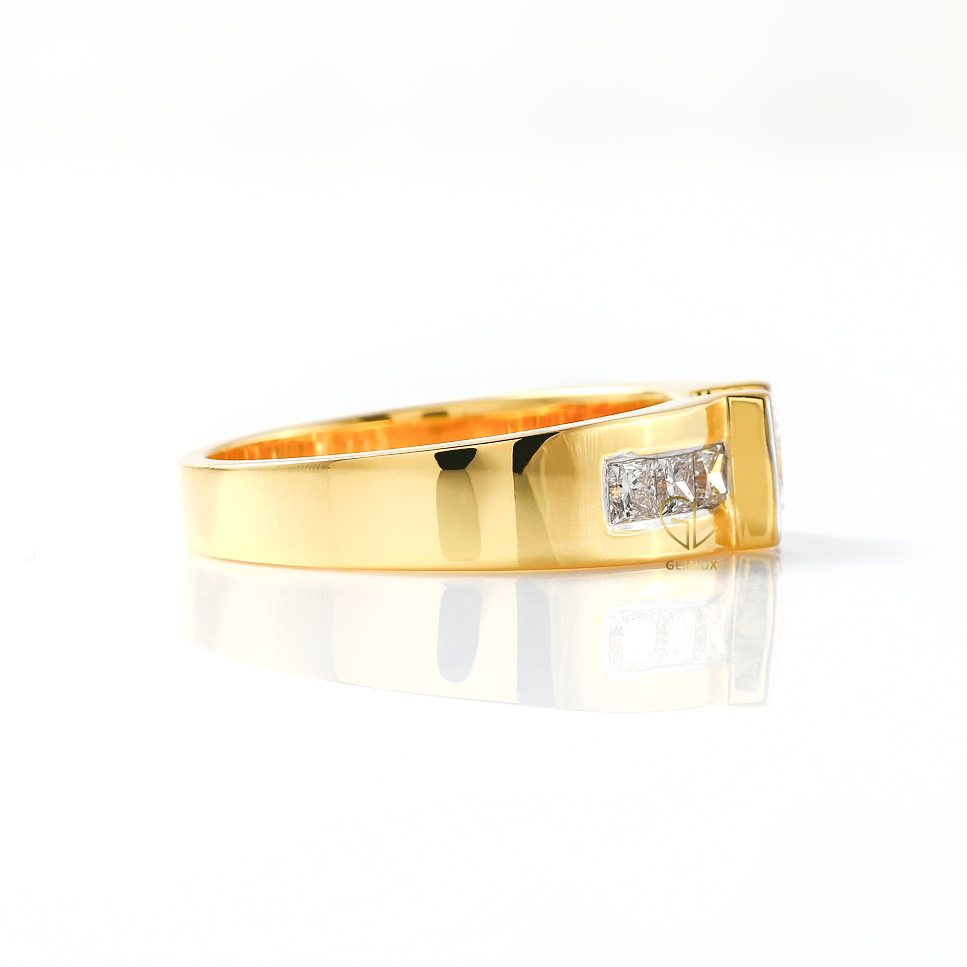 Princess Cut Moissanite Diamond Yellow Gold Ring