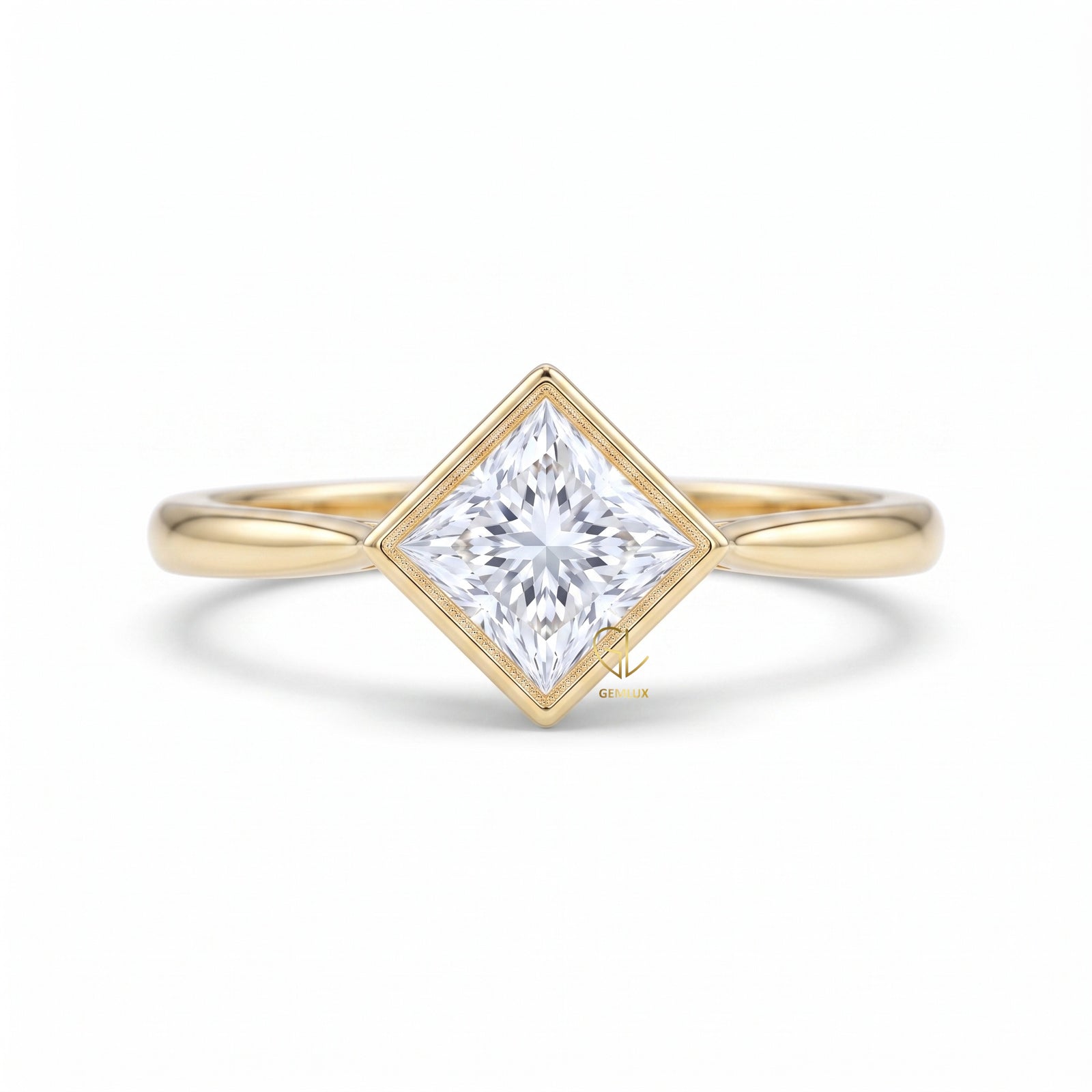 Princess Cut Lab-Grown Diamond Bezel Ring in Yellow Gold