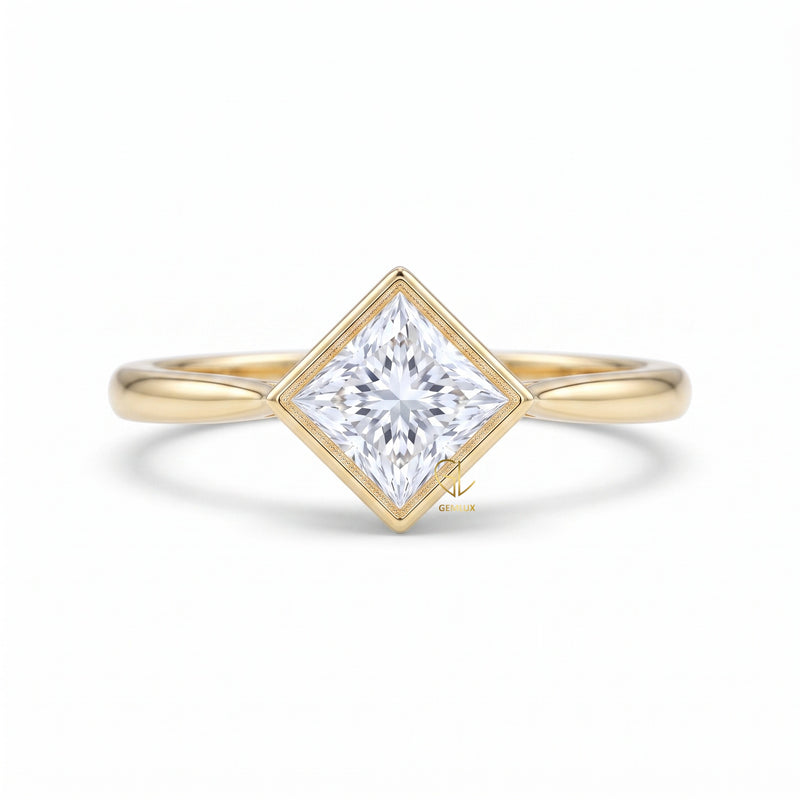 Princess Cut Lab-Grown Diamond Bezel Ring in Yellow Gold