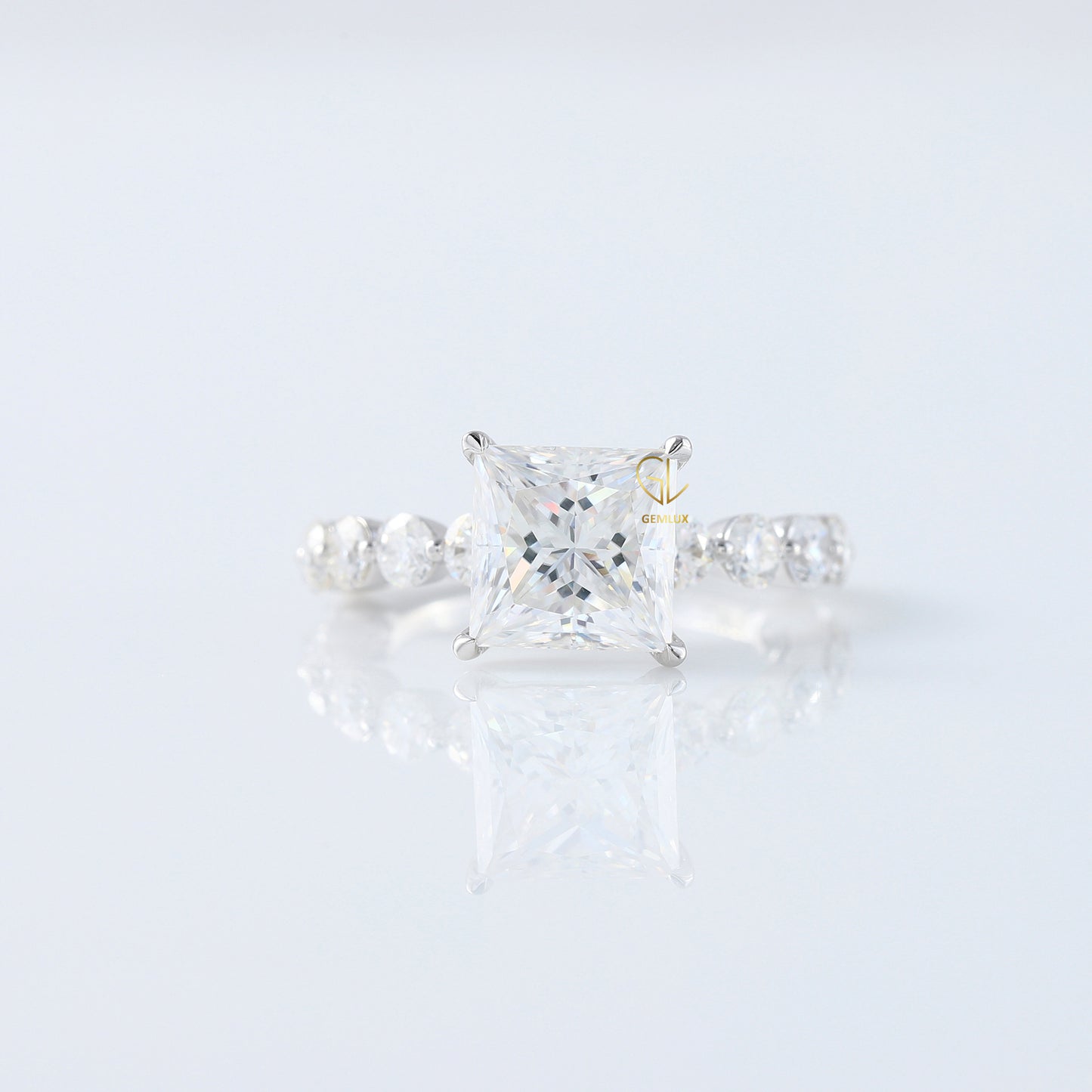 Princess Cut Lab Grown Floating Bubble Accent Engagement Ring