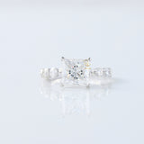 Princess Cut Lab Grown Floating Bubble Accent Engagement Ring