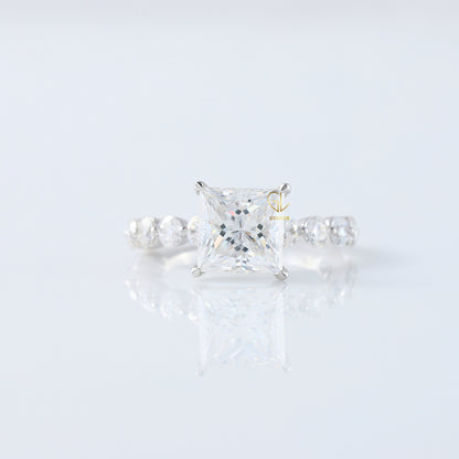 Princess Cut Lab Grown Floating Bubble Accent Engagement Ring
