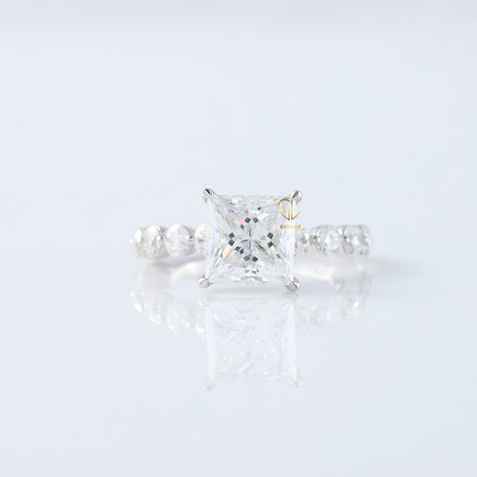 Princess Cut Lab Grown Floating Bubble Accent Engagement Ring