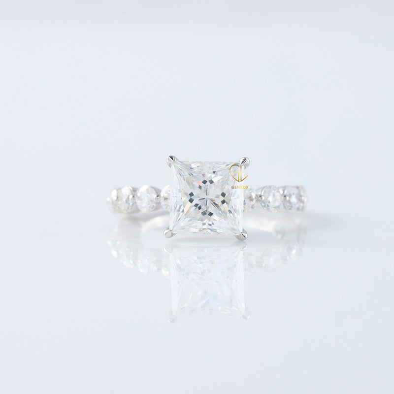Princess Cut Lab Grown Floating Bubble Accent Engagement Ring
