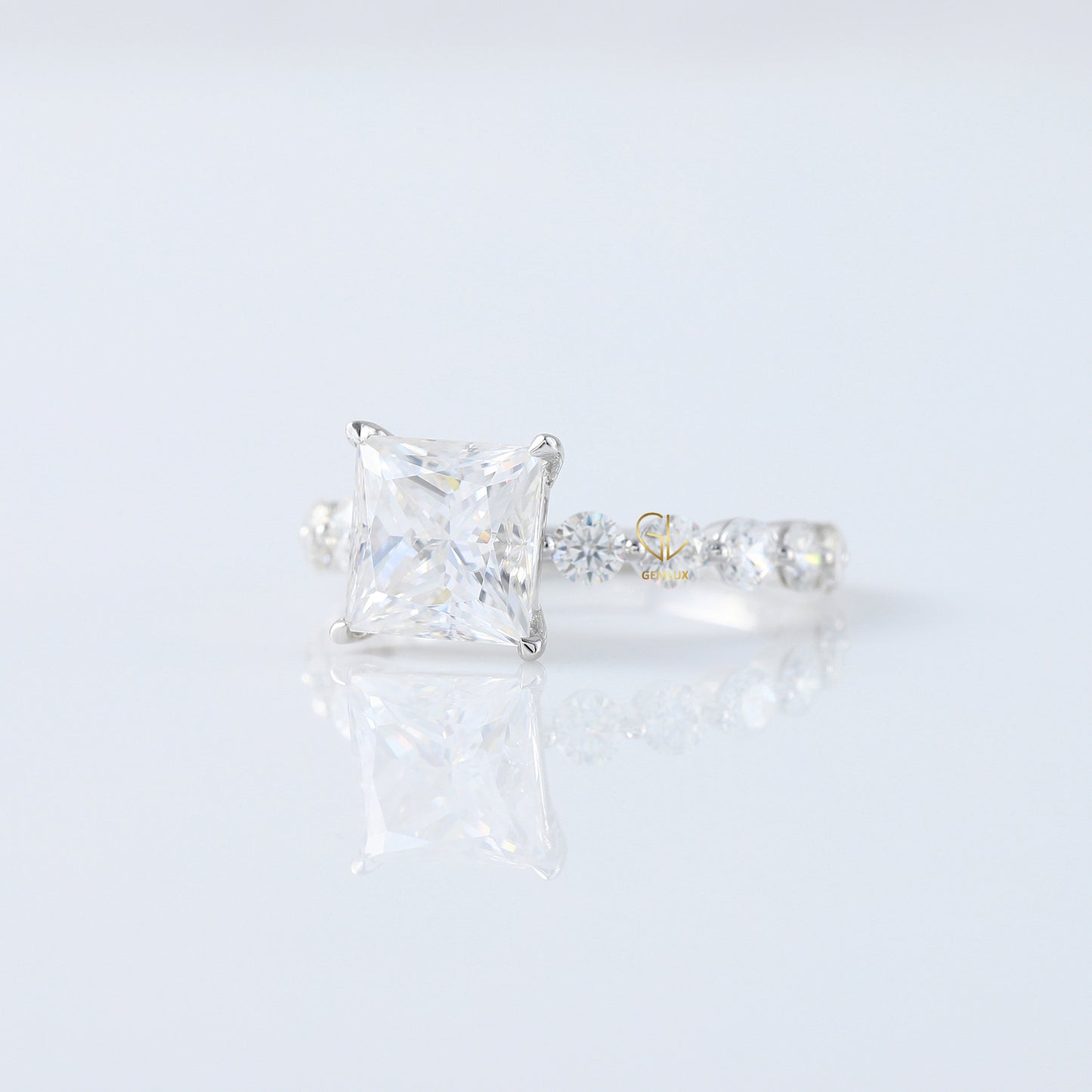 Princess Cut Lab Grown Floating Bubble Accent Engagement Ring