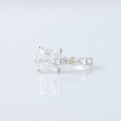 Princess Cut Lab Grown Floating Bubble Accent Engagement Ring
