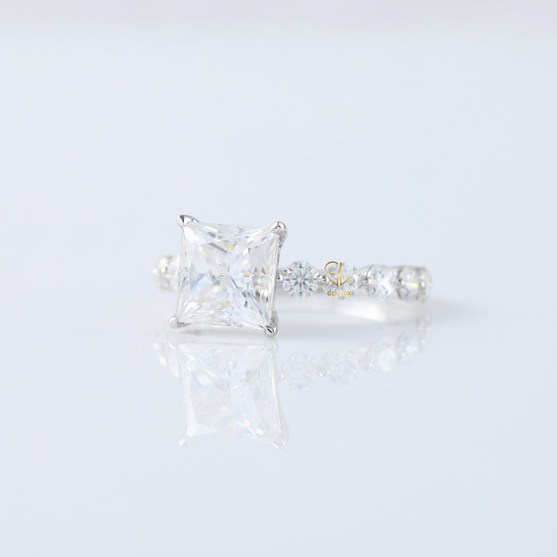 Princess Cut Lab Grown Floating Bubble Accent Engagement Ring