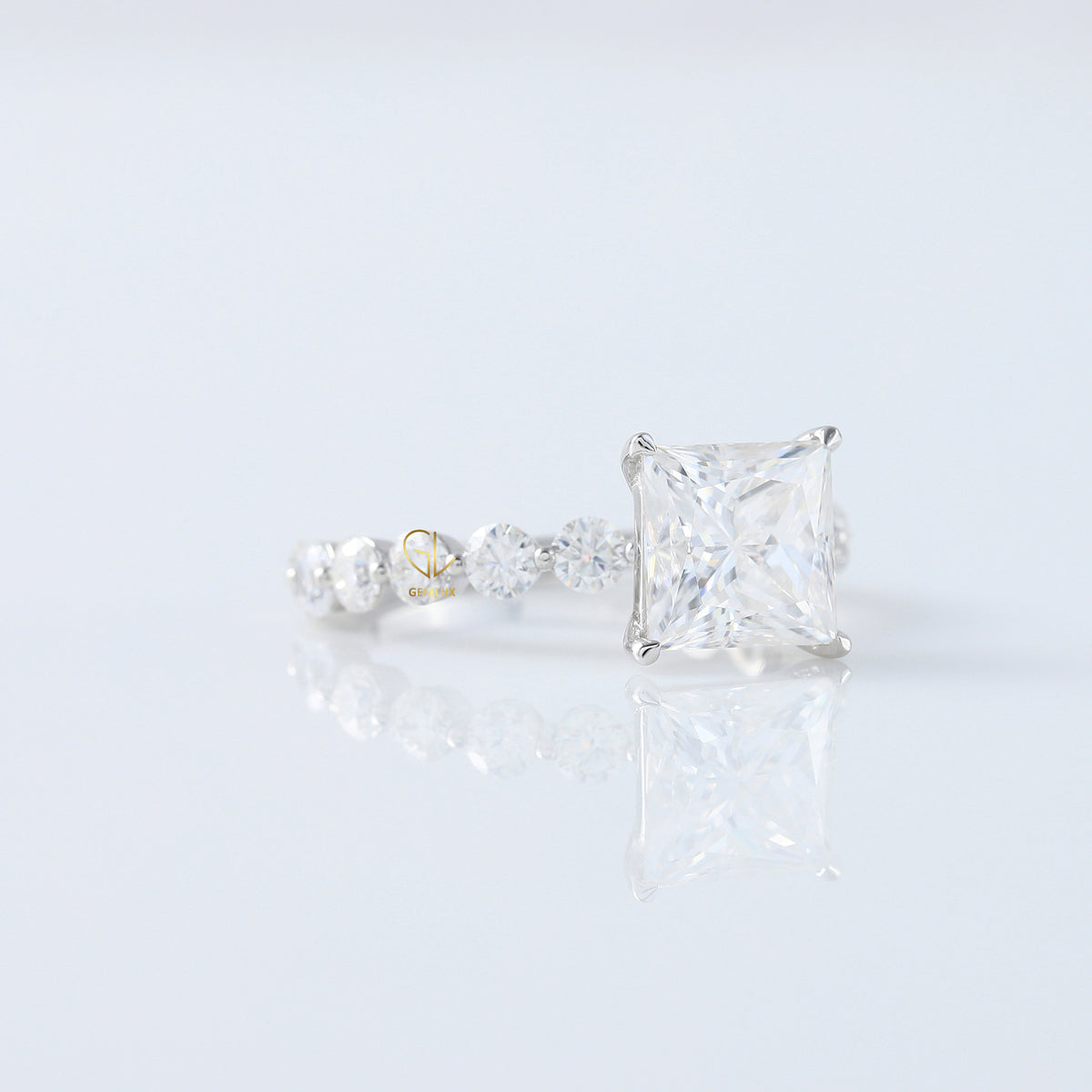 Princess Cut Lab Grown Floating Bubble Accent Engagement Ring