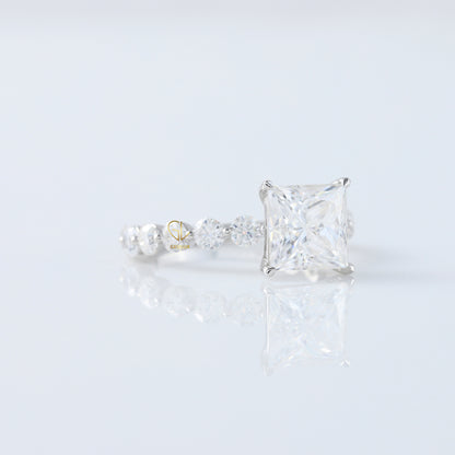 Princess Cut Lab Grown Floating Bubble Accent Engagement Ring