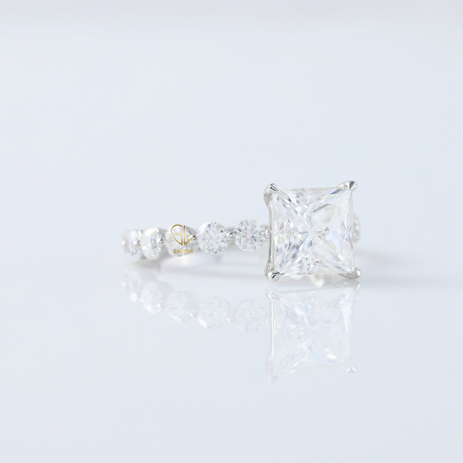 Princess Cut Lab Grown Floating Bubble Accent Engagement Ring