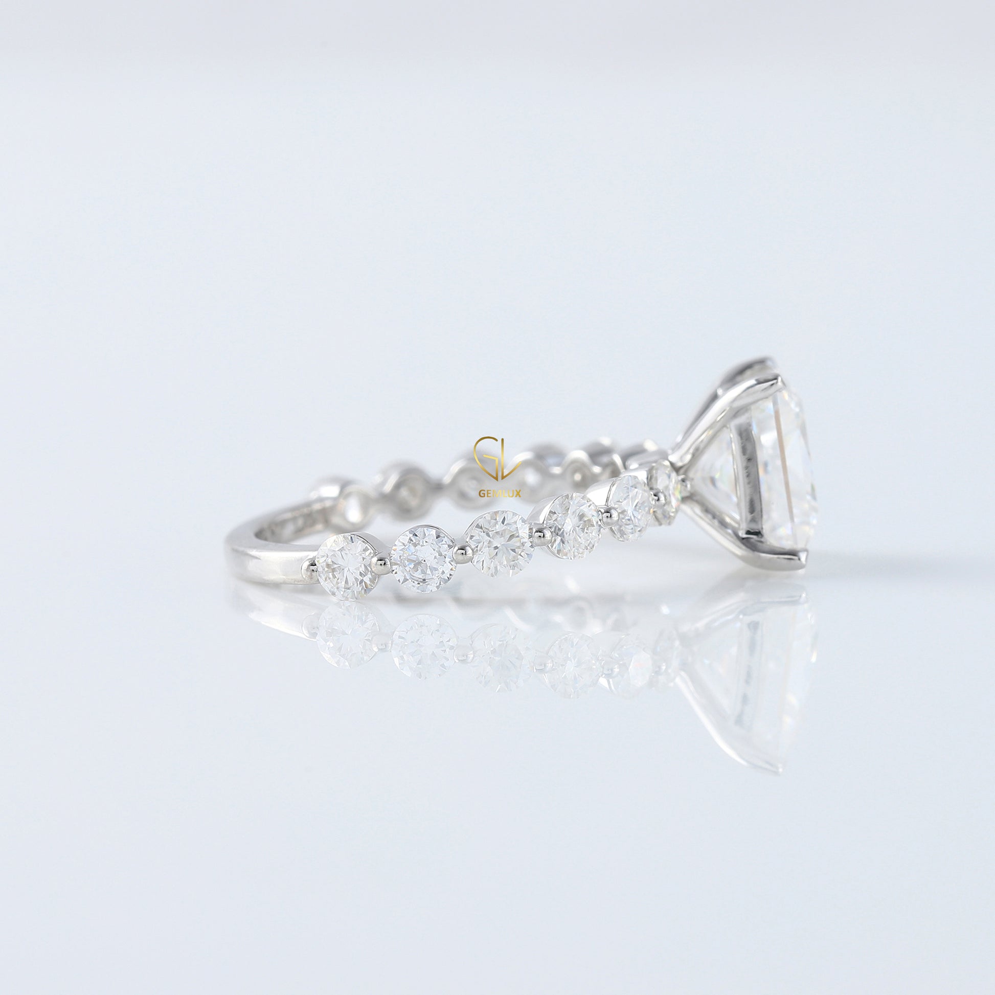 Princess Cut Lab Grown Floating Bubble Accent Engagement Ring