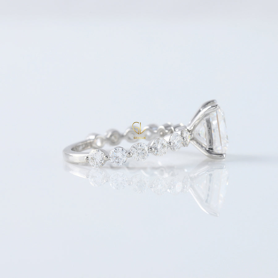 Princess Cut Lab Grown Floating Bubble Accent Engagement Ring