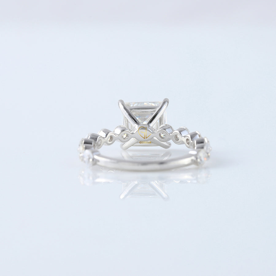 Princess Cut Lab Grown Floating Bubble Accent Engagement Ring