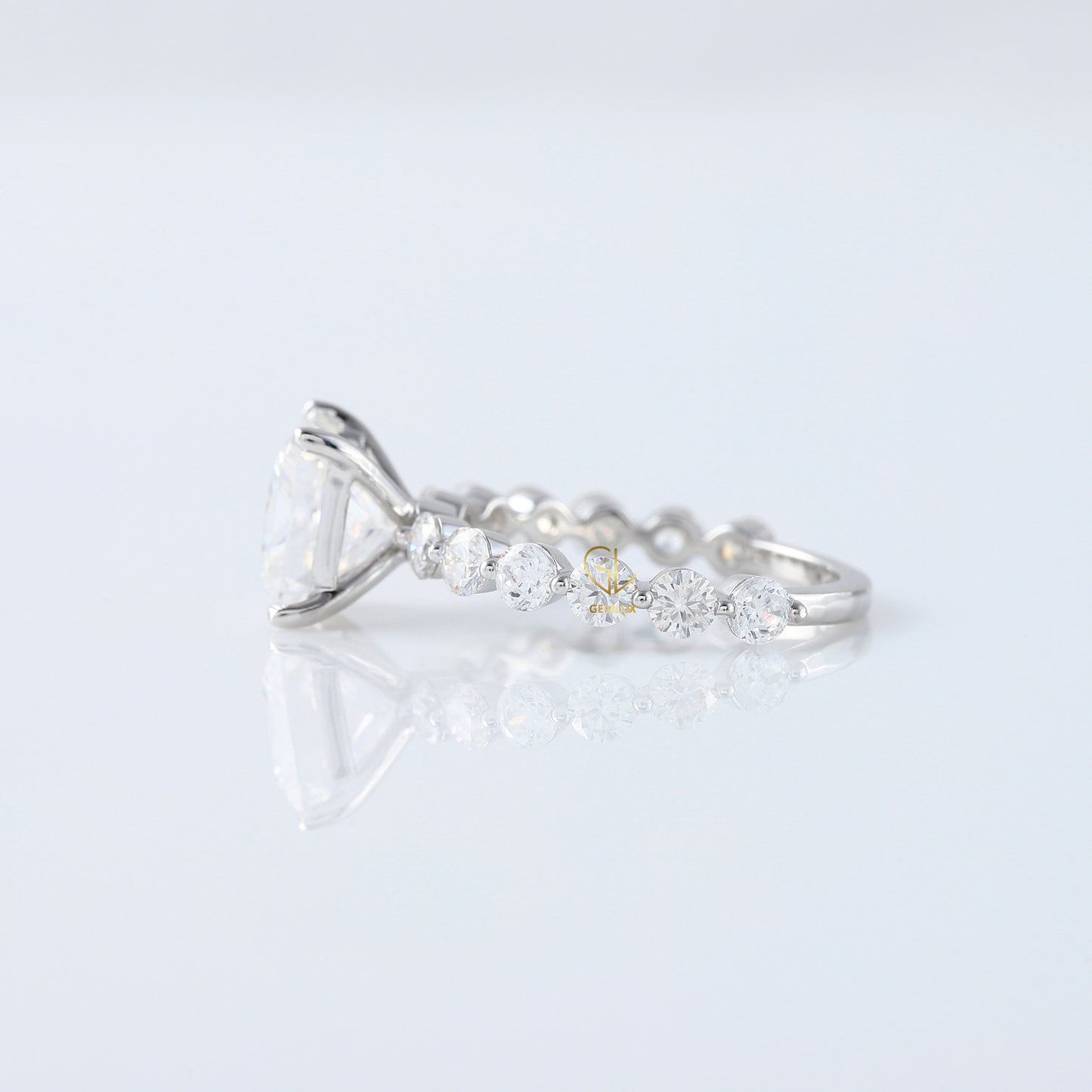 Princess Cut Lab Grown Floating Bubble Accent Engagement Ring